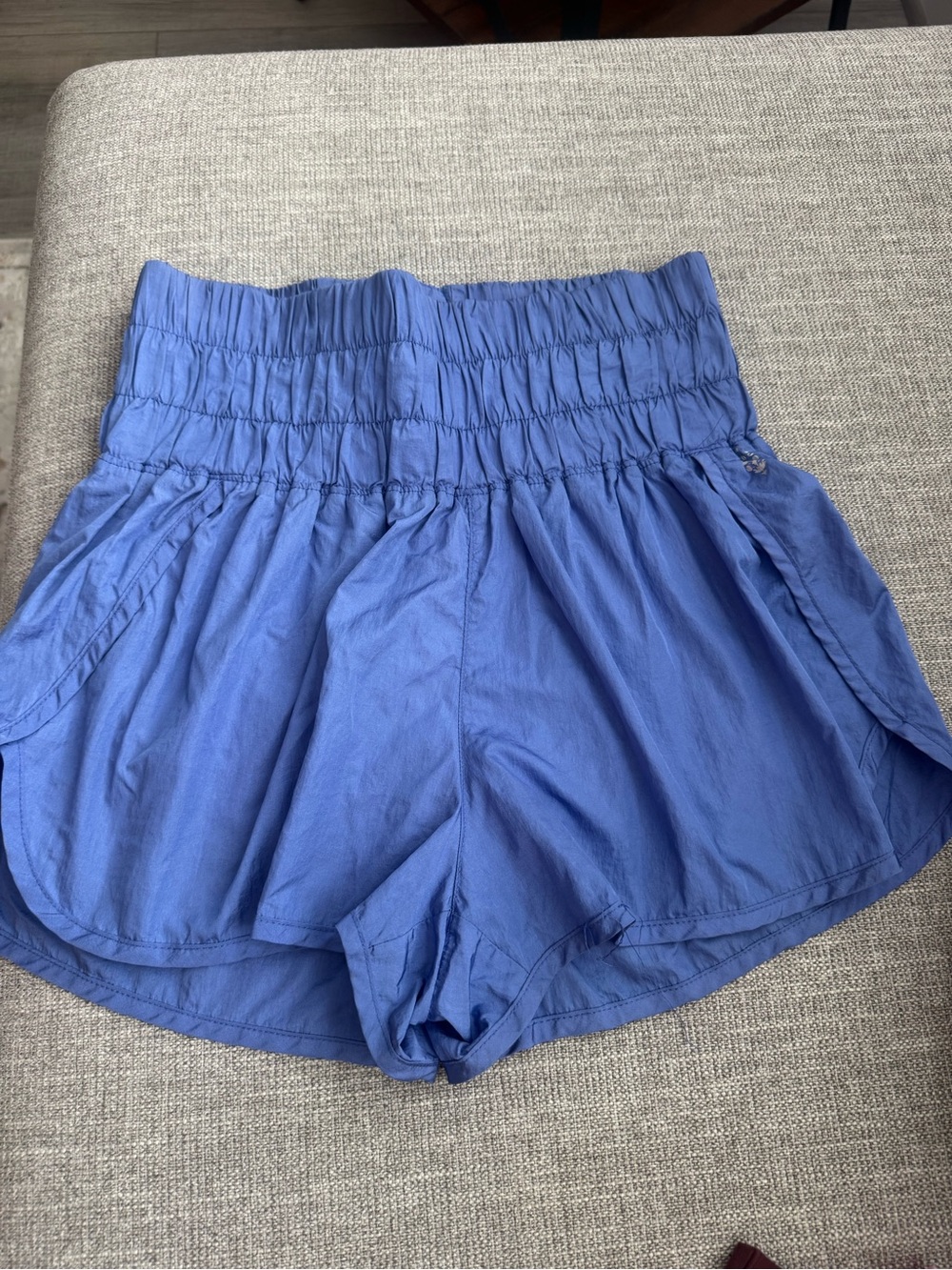 Free People High-Waist Smocked Shorts in Periwinkle Blue